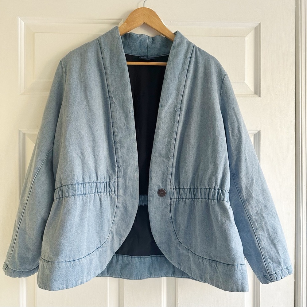 Pure Jill Indigo Curved-Hem Jacket Denim Petite Large Moonstone Wash - Picture 4 of 11